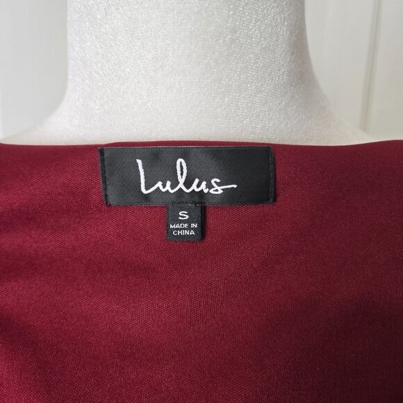 Lulus Burgundy V-Neck Shift Dress Small Sheer Sleeves Lined - Picture 9 of 13